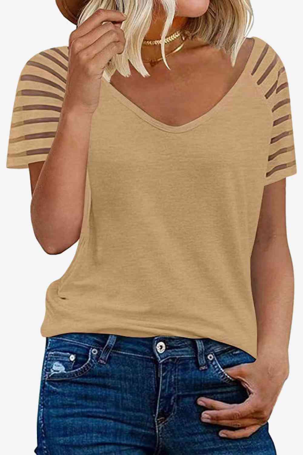 V-Neck Raglan Sleeve Tee - Ladyez