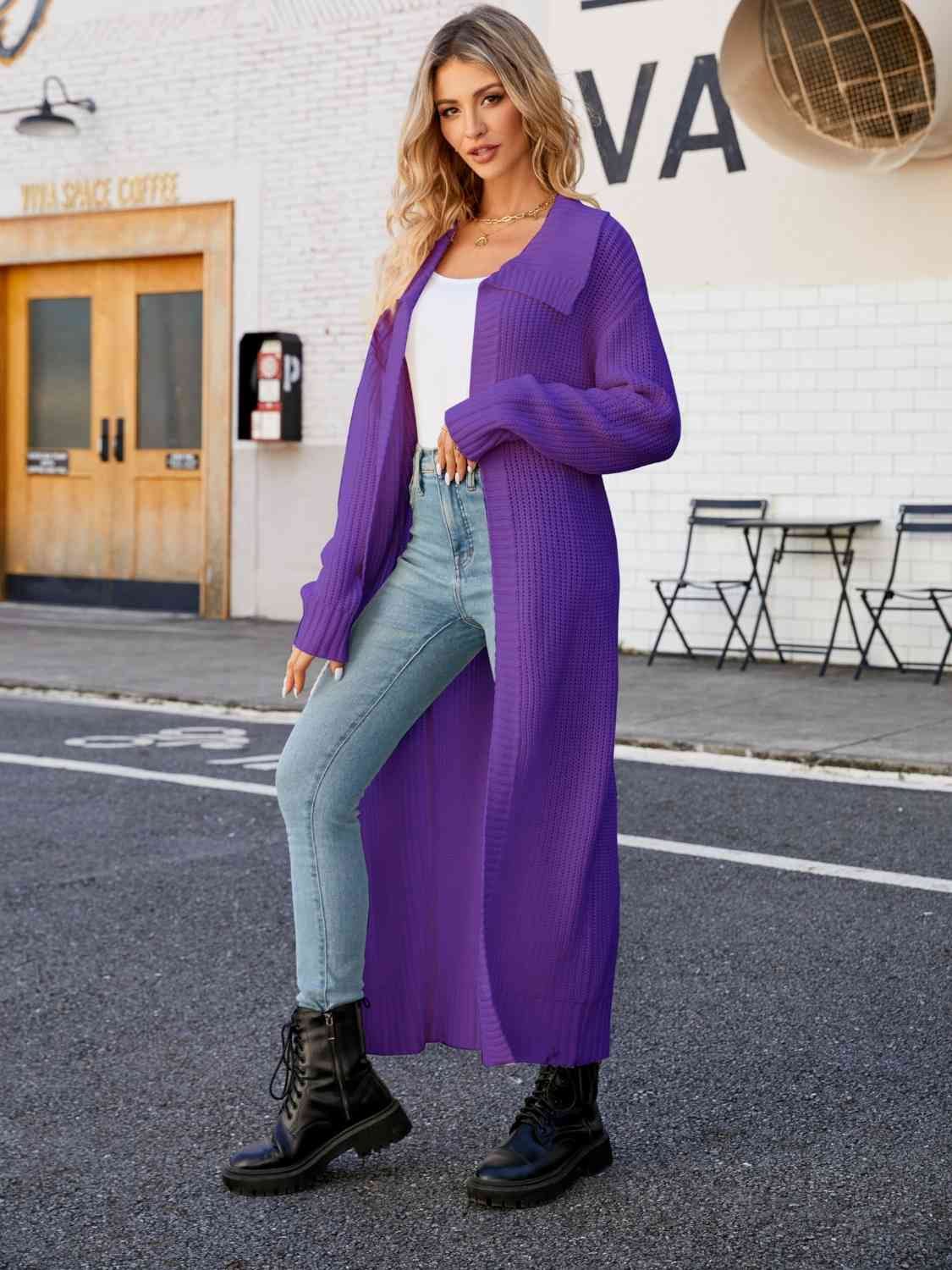 Full Size Collared Open Front Duster Cardigan - Ladyez