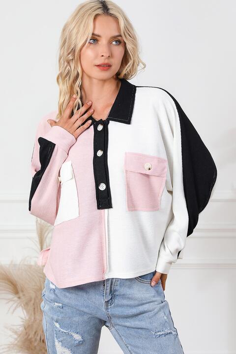 Multicolor Button-Down Long Sleeve Blouse - Ladyez