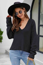 V-Neck Center Seam Sweater - Ladyez