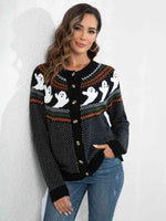 Ghost Button Up Long Sleeve Cardigan - Ladyez