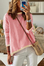 Striped Round Neck Drop Shoulder T-Shirt - Ladyez