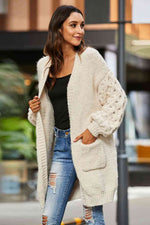 Open Front Ribbed Trim Duster Cardigan - Ladyez