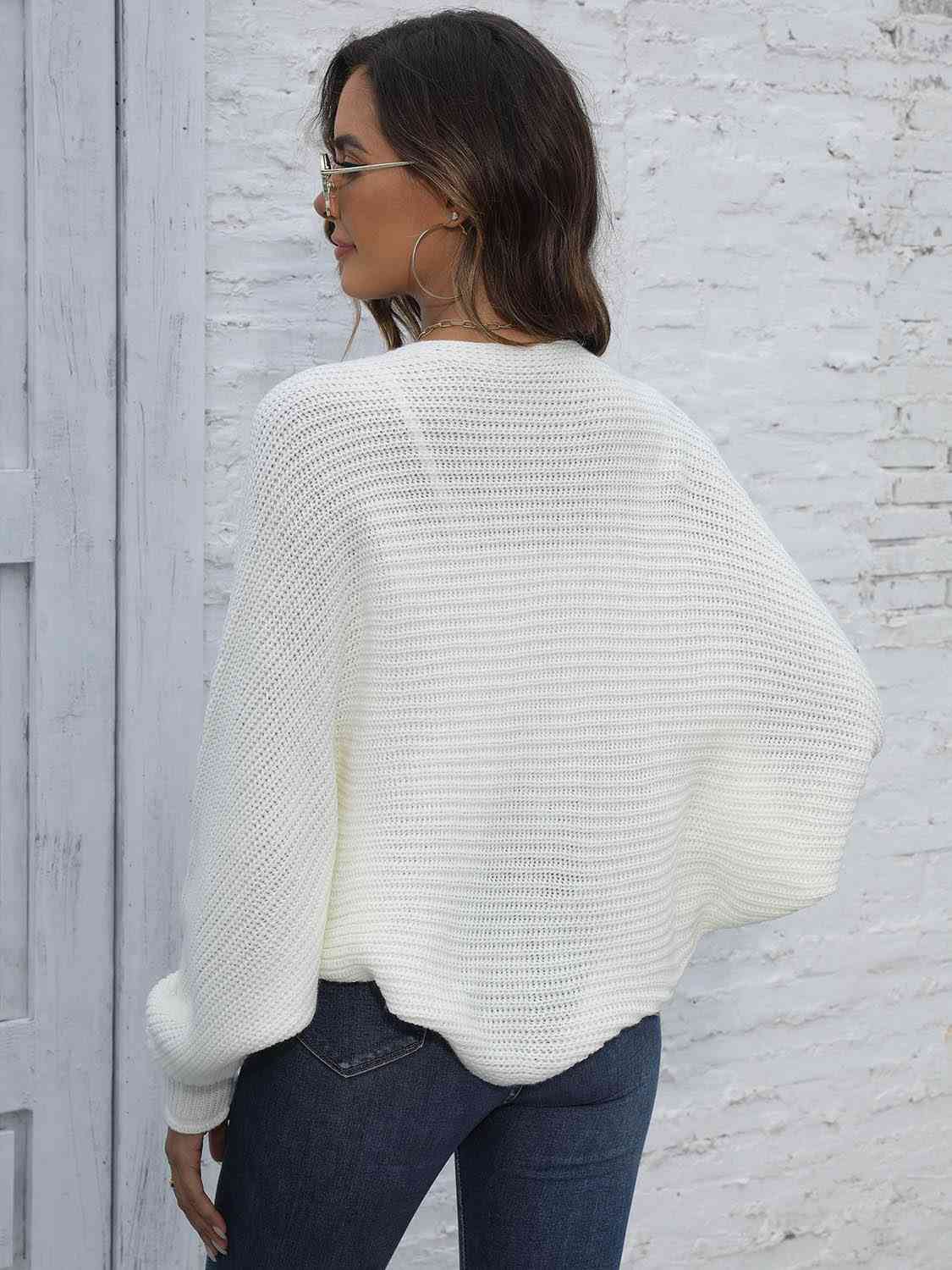 Bat Sleeve Open Front Short Cardigan - Ladyez