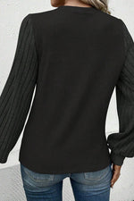 Ribbed Round Neck Long Sleeve Knit Top - Ladyez