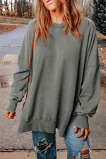 Dropped Shoulder Round Neck Long Sleeve Blouse - Ladyez