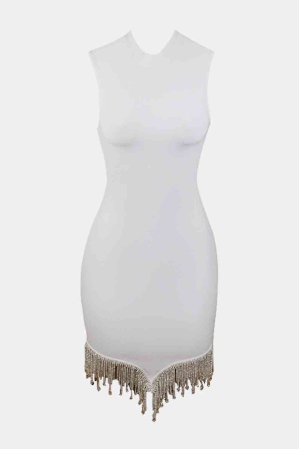 Rhinestone Tassel Hem Bodycon Dress - Ladyez