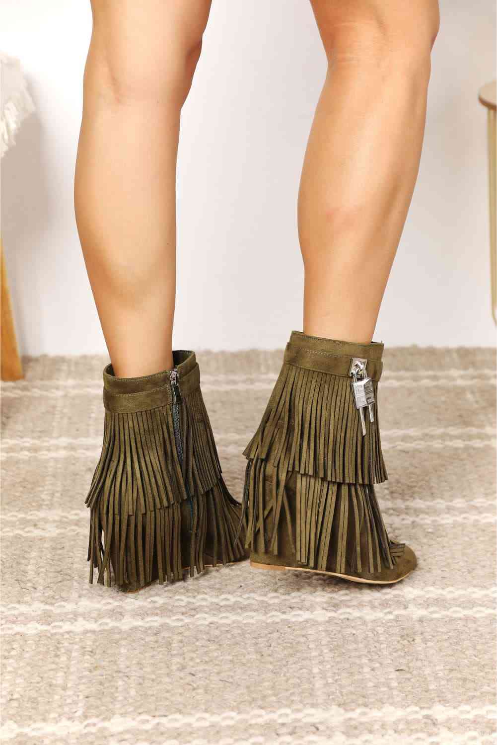 Legend Women's Tassel Wedge Heel Ankle Booties - Ladyez