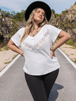 Plus Size Lace Detail V-Neck Short Sleeve Blouse - Ladyez