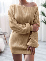 Rib-Knit Mini Sweater Dress - Ladyez