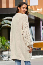 Open Front Ribbed Trim Duster Cardigan - Ladyez