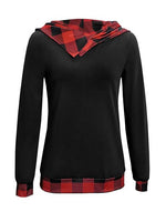 Plaid Long Sleeve Hooded Blouse - Ladyez