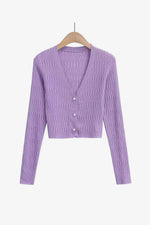 Button Down Long Sleeve Cropped Cardigan - Ladyez