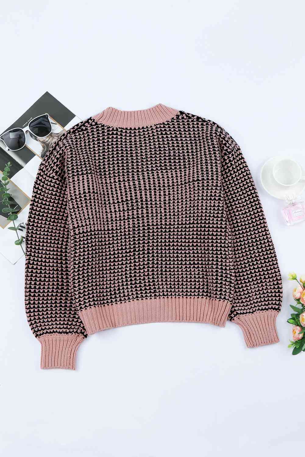 Woven Right Waffle-Knit Drop Shoulder Button-Down Cardigan - Ladyez