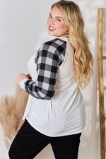 Hailey & Co Full Size Plaid Raglan Sleeve Round Neck Blouse - Ladyez