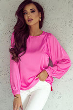 Round Neck Ruff Sleeve Blouse - Ladyez
