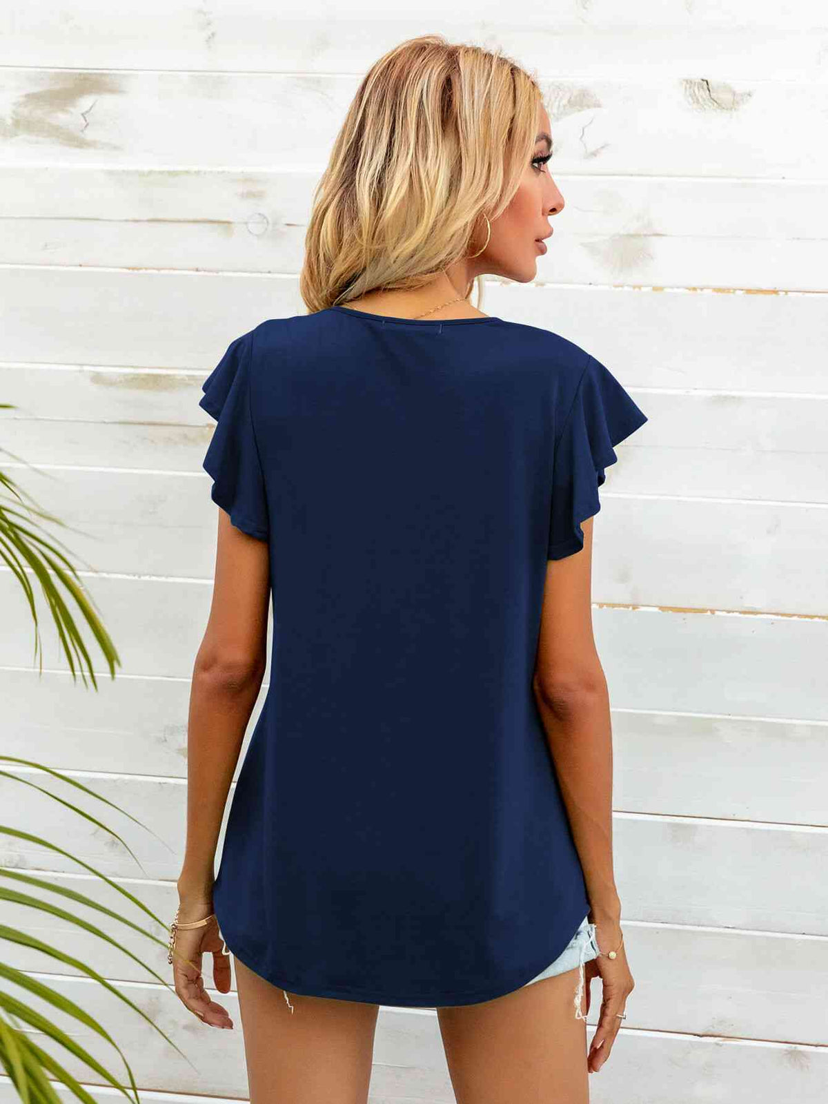 Round Neck Butterfly Sleeve Top - Ladyez