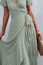 Floral Surplice Neck Tied Midi Dress - Ladyez