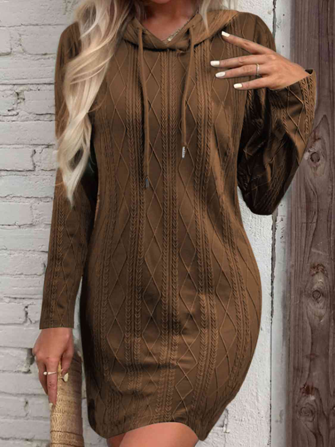 Drawstring Hooded Sweater Dress - Ladyez