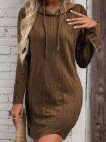 Drawstring Hooded Sweater Dress - Ladyez