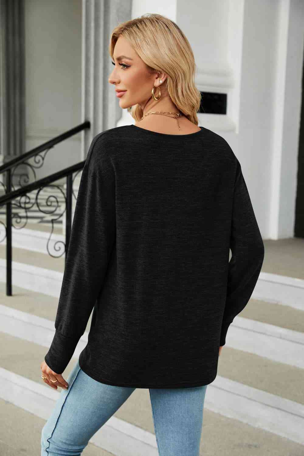V-Neck Long Sleeve T-Shirt - Ladyez