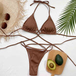 Halter Neck Crisscross Ribbed Bikini Set - Ladyez