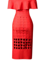 Layered Off-Shoulder Cutout Slit Midi Dress - Ladyez