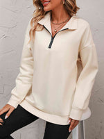 Zip-Up Dropped Shoulder Sweatshirt - Ladyez