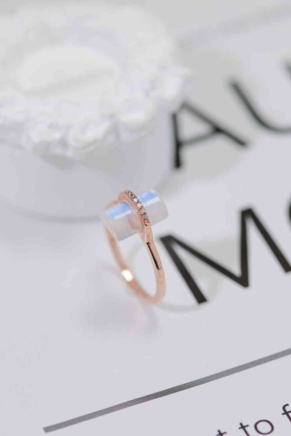 Natural Moonstone Platinum-Plated Ring - Ladyez