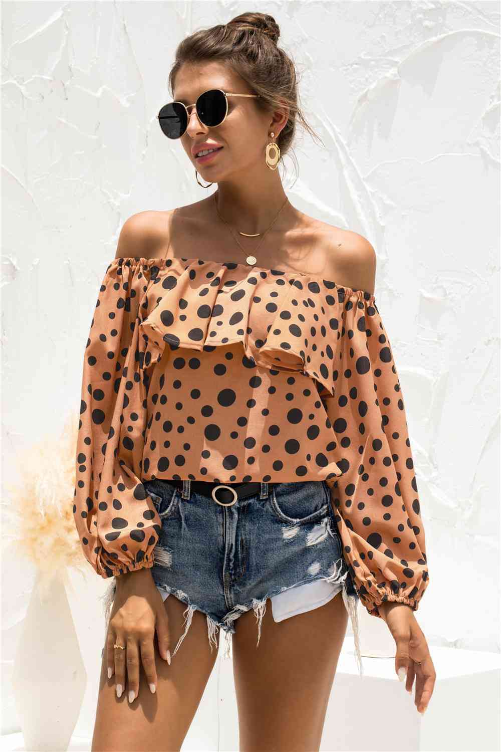 Polka Dot Off-Shoulder Layered Blouse - Ladyez