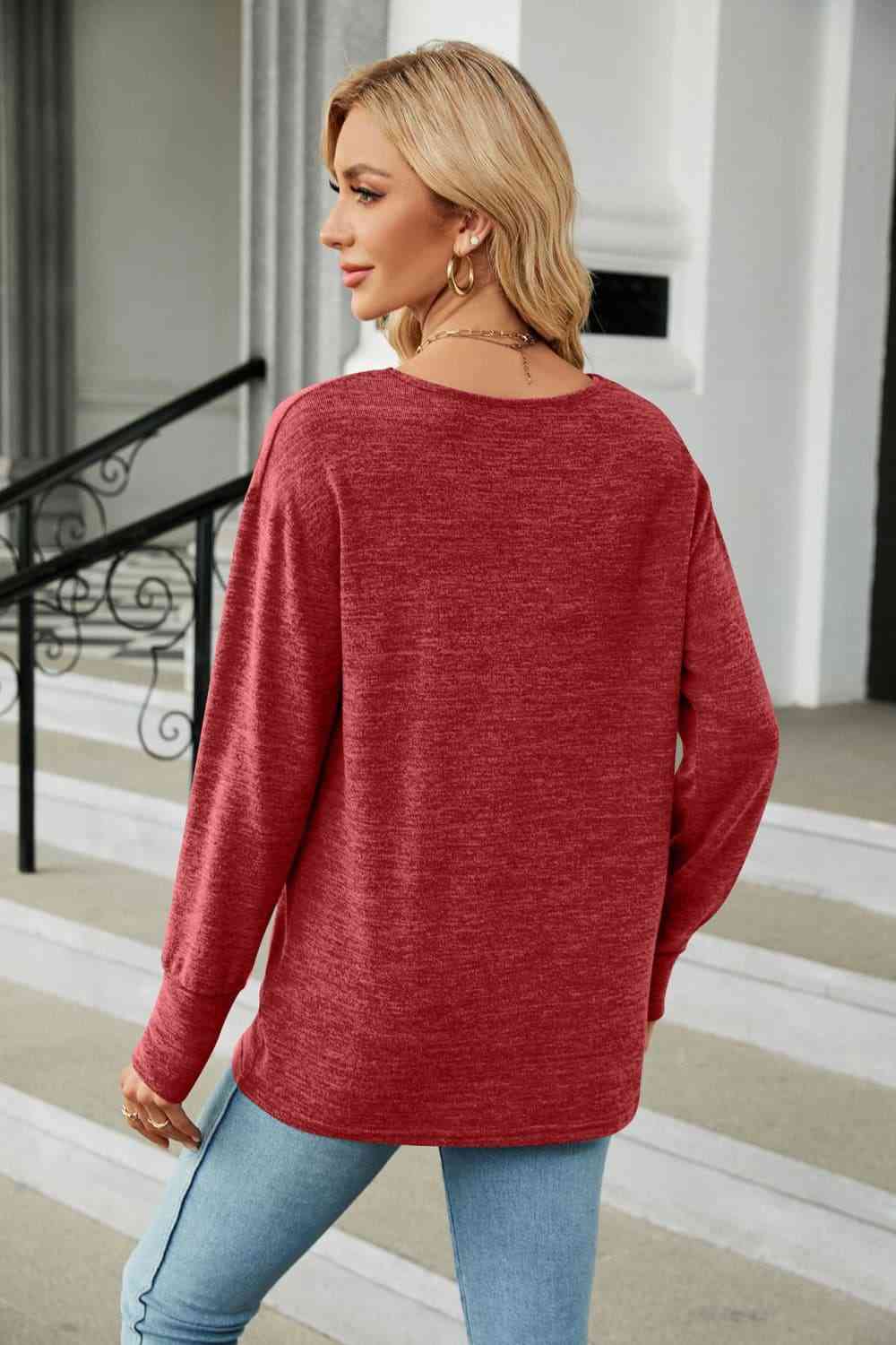 V-Neck Long Sleeve T-Shirt - Ladyez