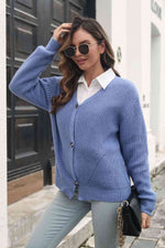 Button Down Ribbed Trim Cardigan - Ladyez