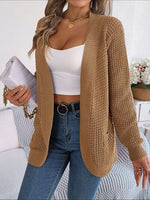 Open Front Long Sleeve Cardigan with Pockets - Ladyez