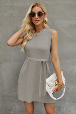 Tied Round Neck Sleeveless Sweater Dress - Ladyez