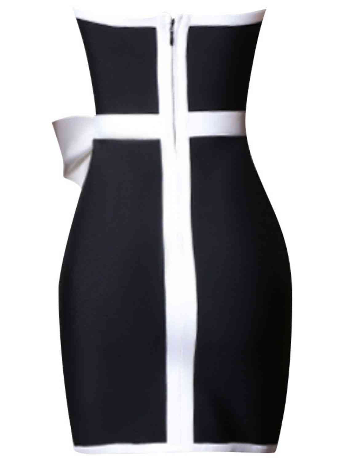 Contrast Strapless Bow Detail Mini Dress - Ladyez