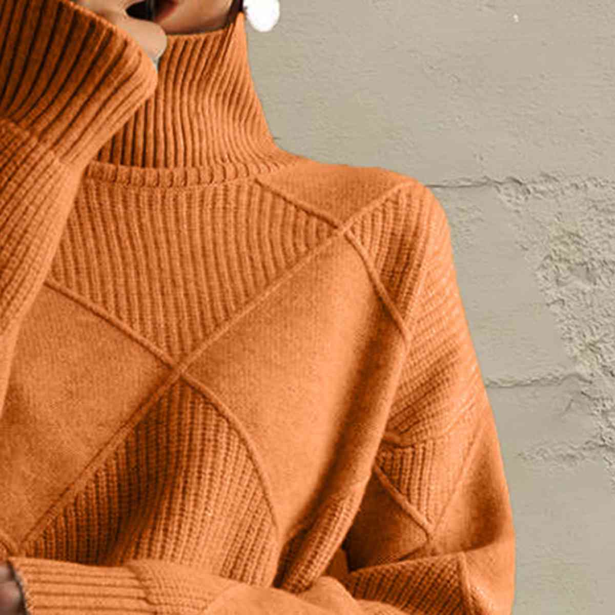 Geometric Turtleneck Long Sleeve Sweater - Ladyez