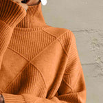 Geometric Turtleneck Long Sleeve Sweater - Ladyez