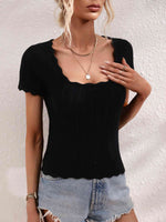 Scalloped Hem Square Neck Knit Top - Ladyez