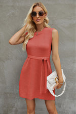 Tied Round Neck Sleeveless Sweater Dress - Ladyez