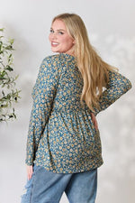 Heimish Full Size Floral Half Button Long Sleeve Blouse - Ladyez