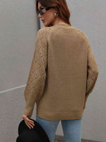 Double Take Rib-Knit Plunge Raglan Sleeve Cardigan - Ladyez