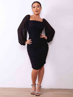 Zip-Back Ruched Bodycon Dress - Ladyez