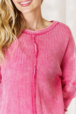 Zenana Oversized Washed Waffle Long Sleeve Top - Ladyez