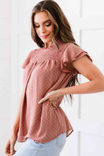Polka Dot Smocked Flutter Sleeve Blouse - Ladyez