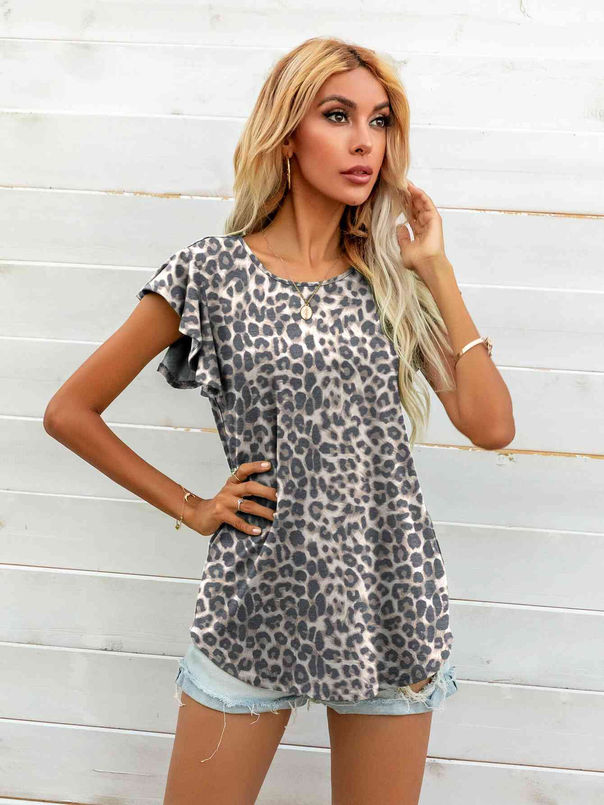 Round Neck Butterfly Sleeve Top - Ladyez