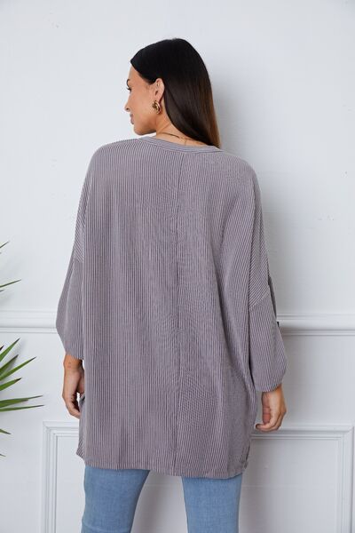 Notched Roll-Tab Sleeve Blouse - Ladyez