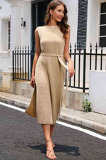 Round Neck Tie Belt Slit Sleeveless Sweater Dress - Ladyez