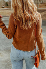 Plus Size Waffle-Knit Round Neck Long Sleeve Blouse - Ladyez