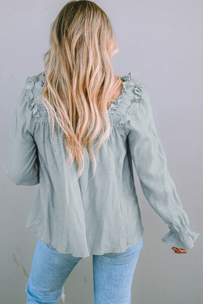 Frill Trim Flounce Sleeve Blouse - Ladyez