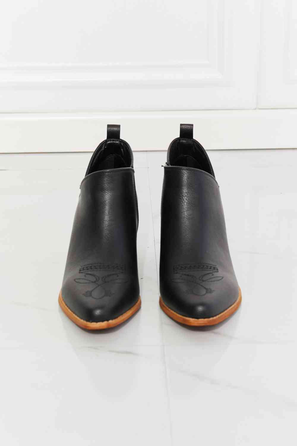 MMShoes Trust Yourself Embroidered Crossover Cowboy Bootie in Black - Ladyez